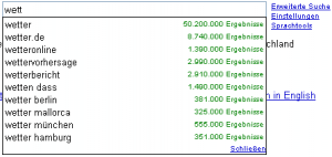 "Wett" in Google Suggest