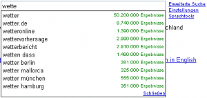 "Wette" in Google Suggest