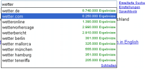 "Wetter" in Google Suggest