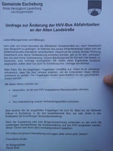 Umfrage zu HVV-Bus-Abfahrtzeiten in Escheburg